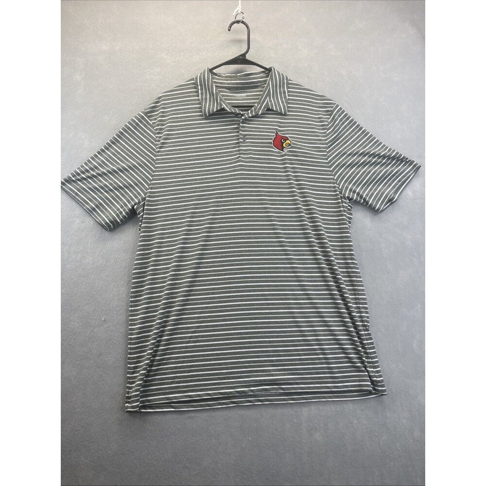 Captivating Louisville Cardinals Lightweight Gray Striped Stretch Golf Polo XXL